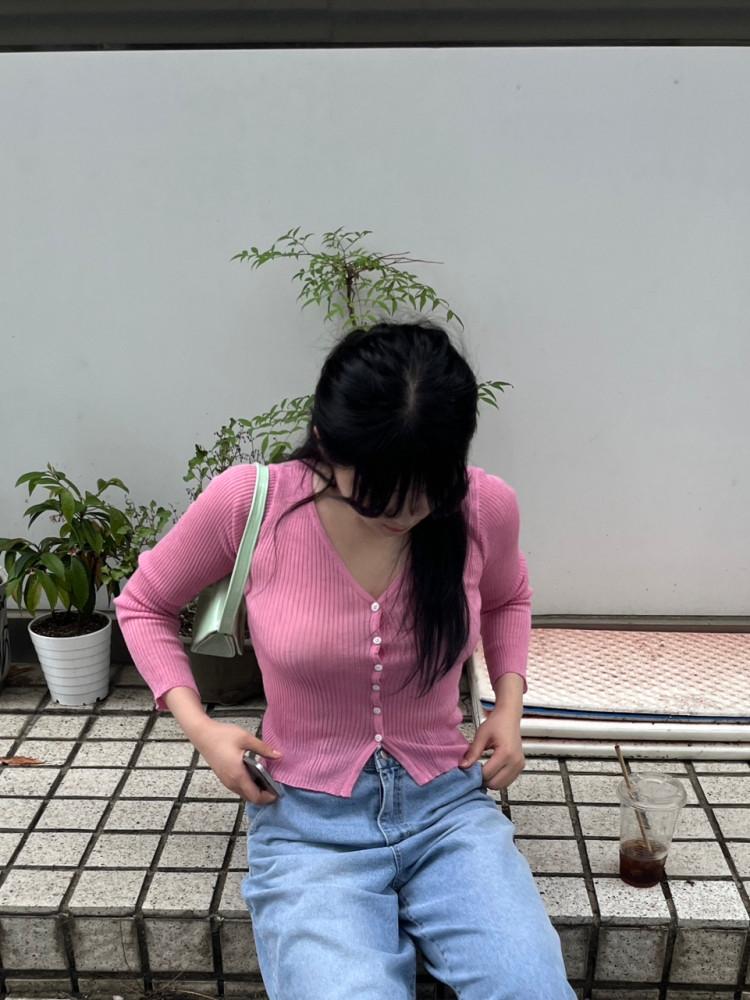 린넨 골지 가디건