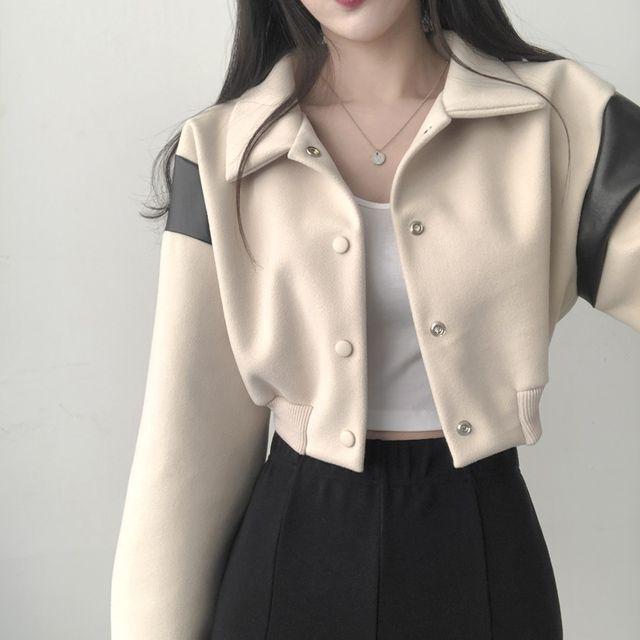 [존예핏] 깔끔라인 바시티 크롭 자켓 점퍼