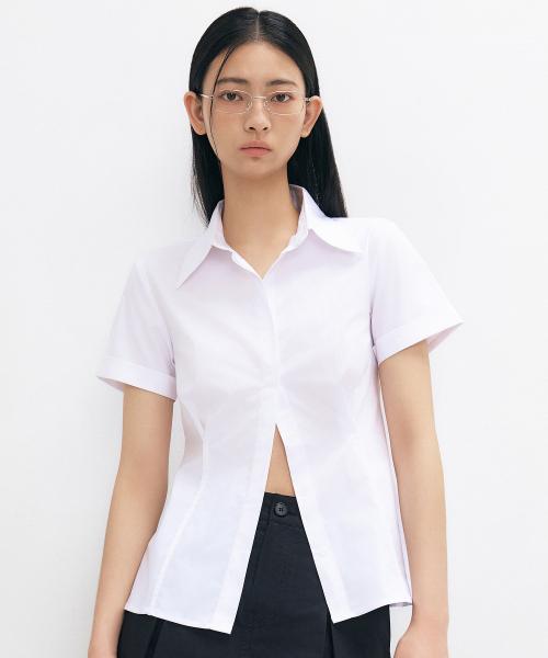 링클 프리 카라 반팔 라인 셔츠_WHITE