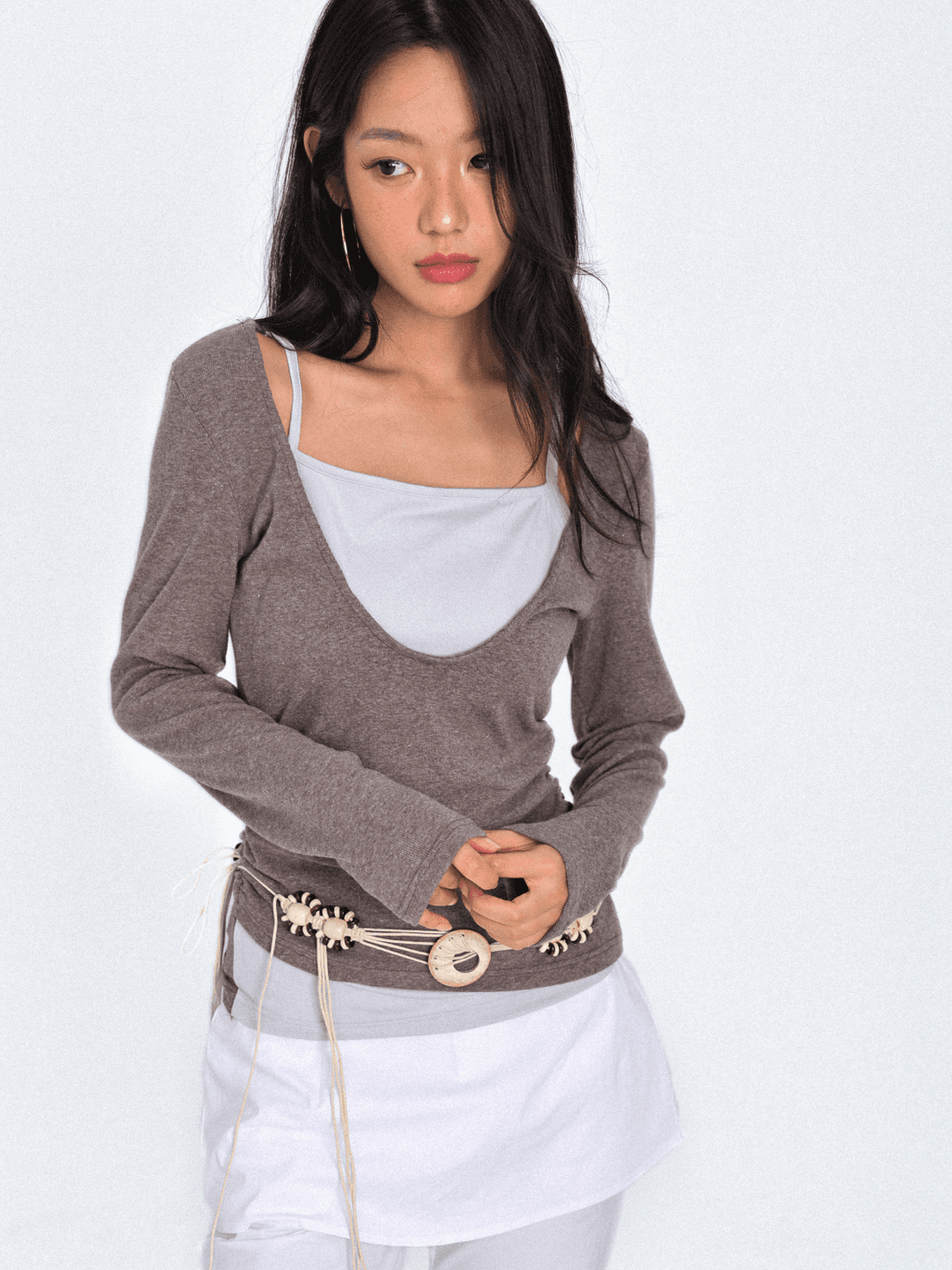 (10월3일 출고)Old Memory Layered Unbalanced Long Sleeve_Mocha Brown