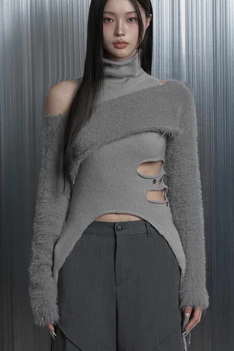 Cut-Out Halter Bolero Layered Knit Top Set (Gray) (11/24 예약배송)