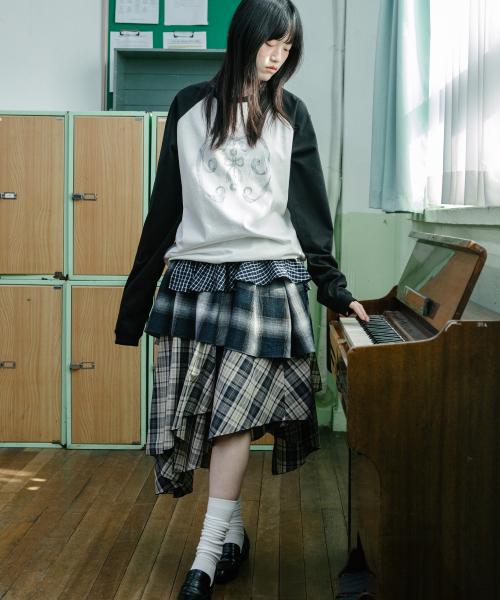 MIXED TIERED SKIRT [CHECK]