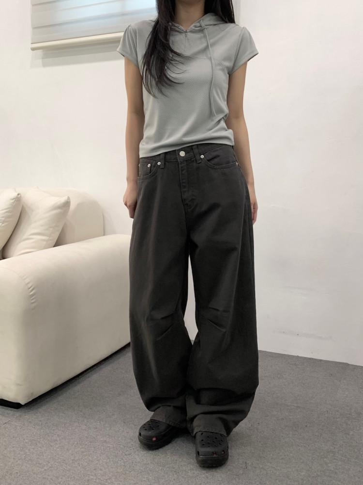 커브드 핀턱 코튼 와이드 팬츠 (4col)