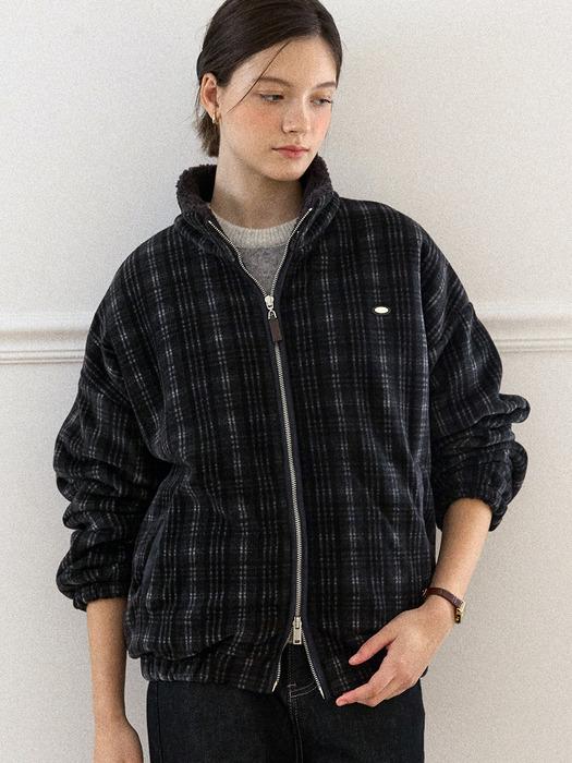 Penny Check Fleece Zip-Up Jacket - Black