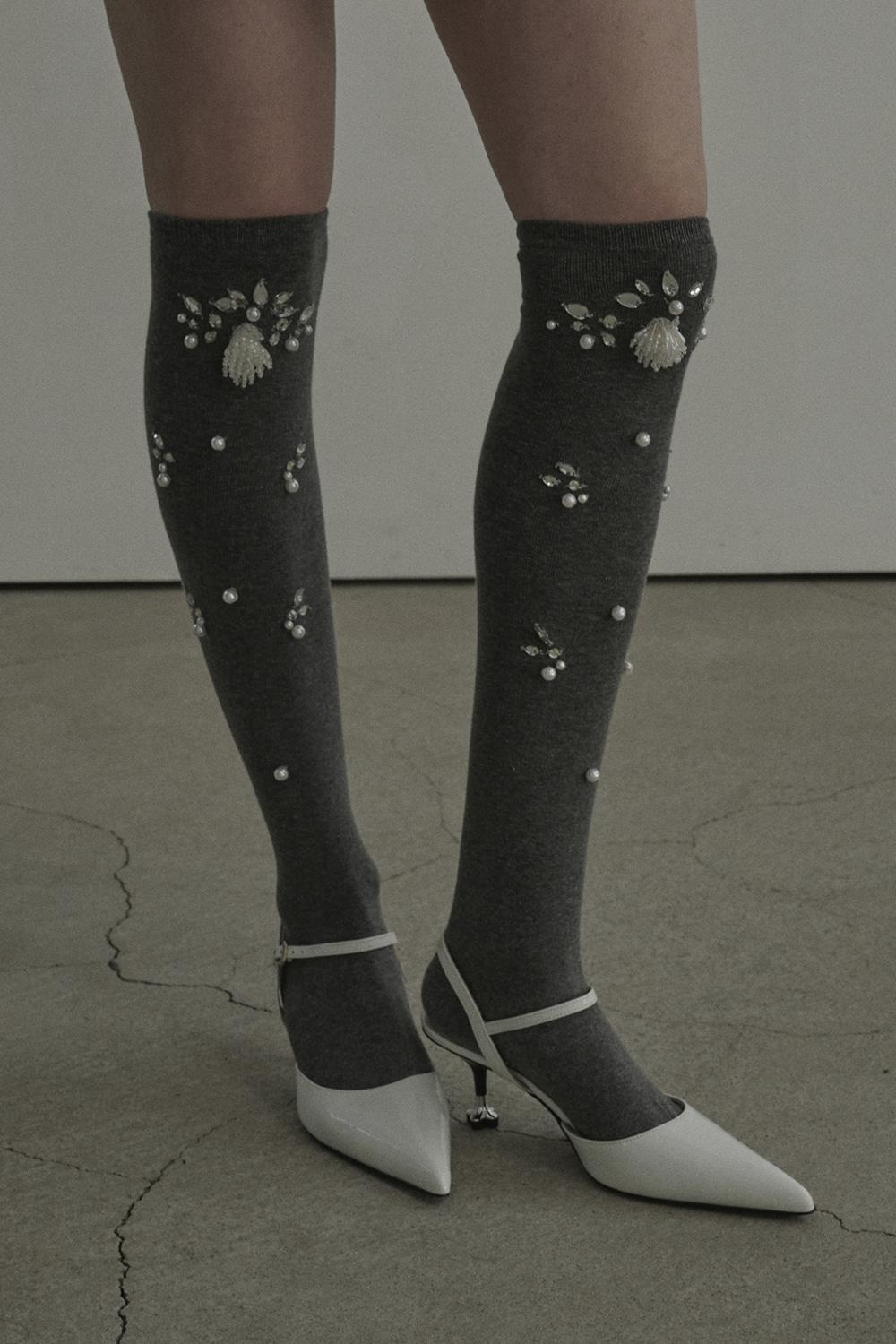 Pearl Knee High Socks-Black,Grey
