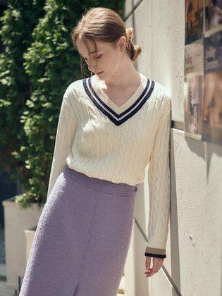Cable V-neck Pullover SK2AP717-03