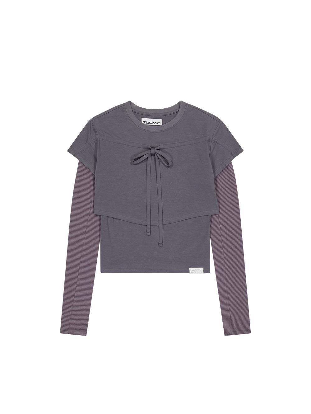 [10/11 예약발송] STRIPE LAYERED STRAPPY TOP [GREY]