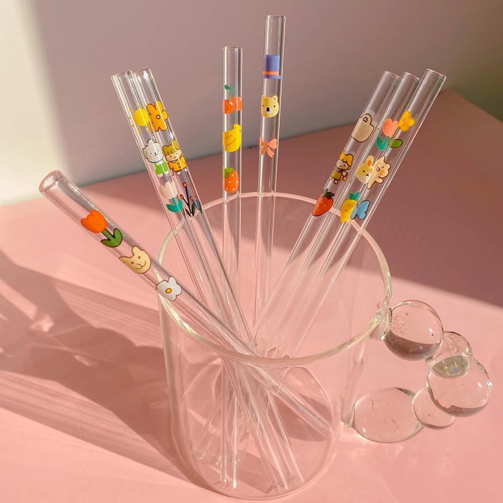 나이스로망 귀여운 유리 빨대 썸머 투명 스트로우 음료 주스 머들러 아이스 아메리카
