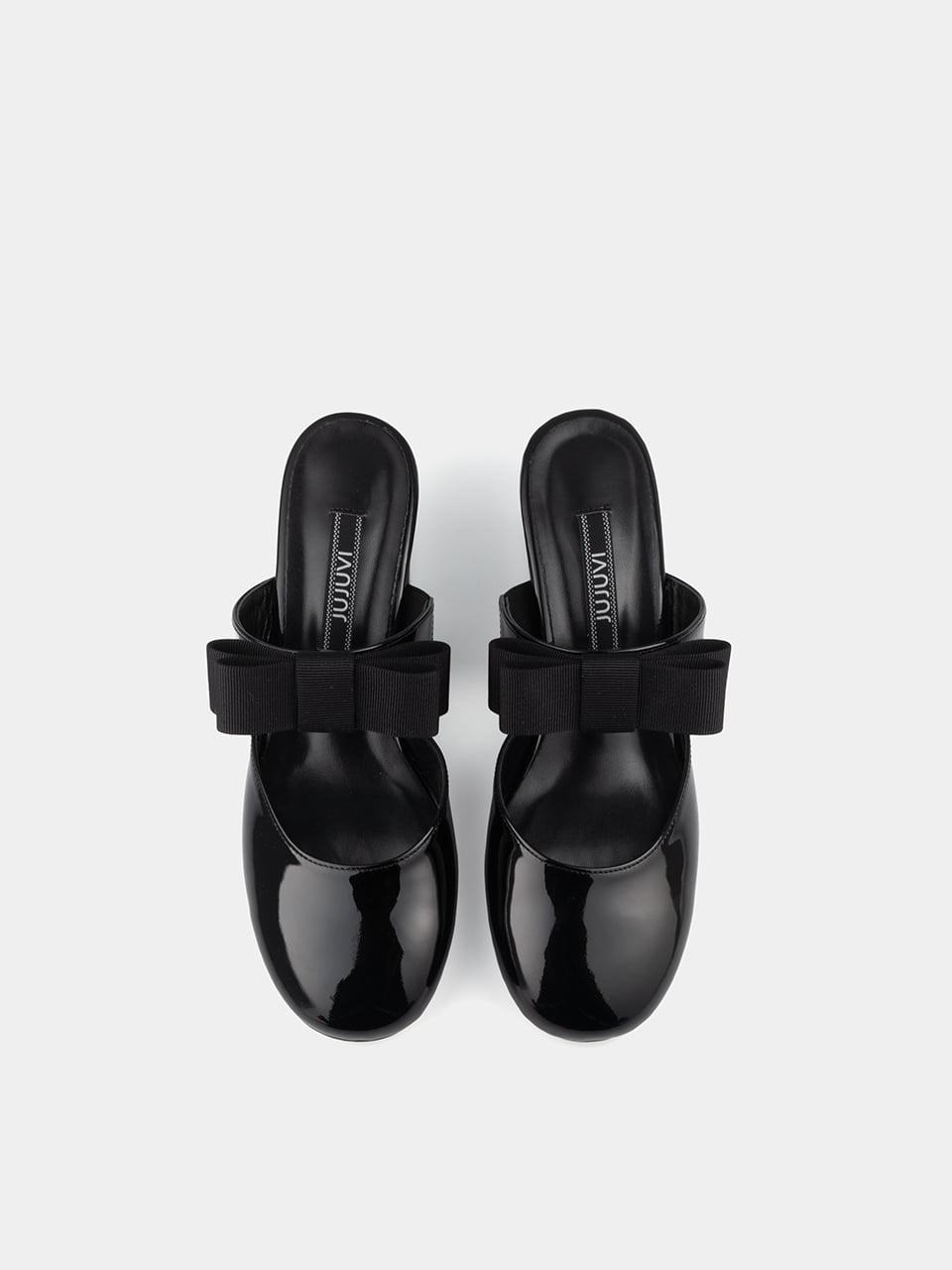 Round Toe Ribbon Mules / Black (5cm)
