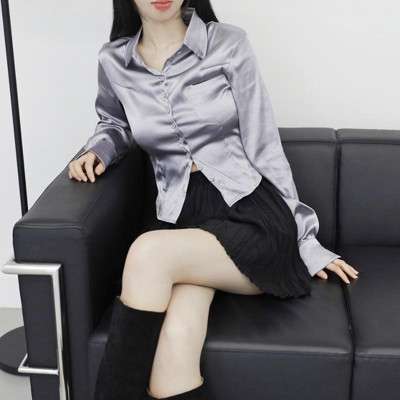 바치 세틴 크롭 셔츠