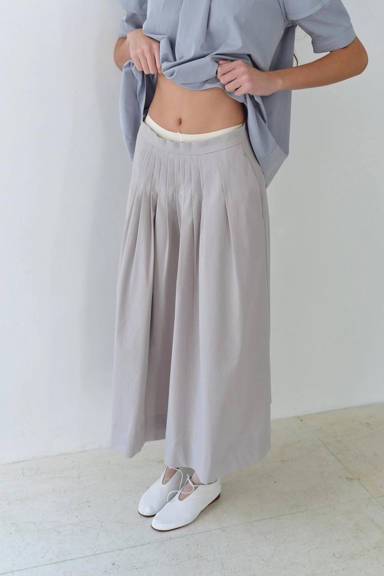 [2차 재입고] asym pleats skirt (soft silver)