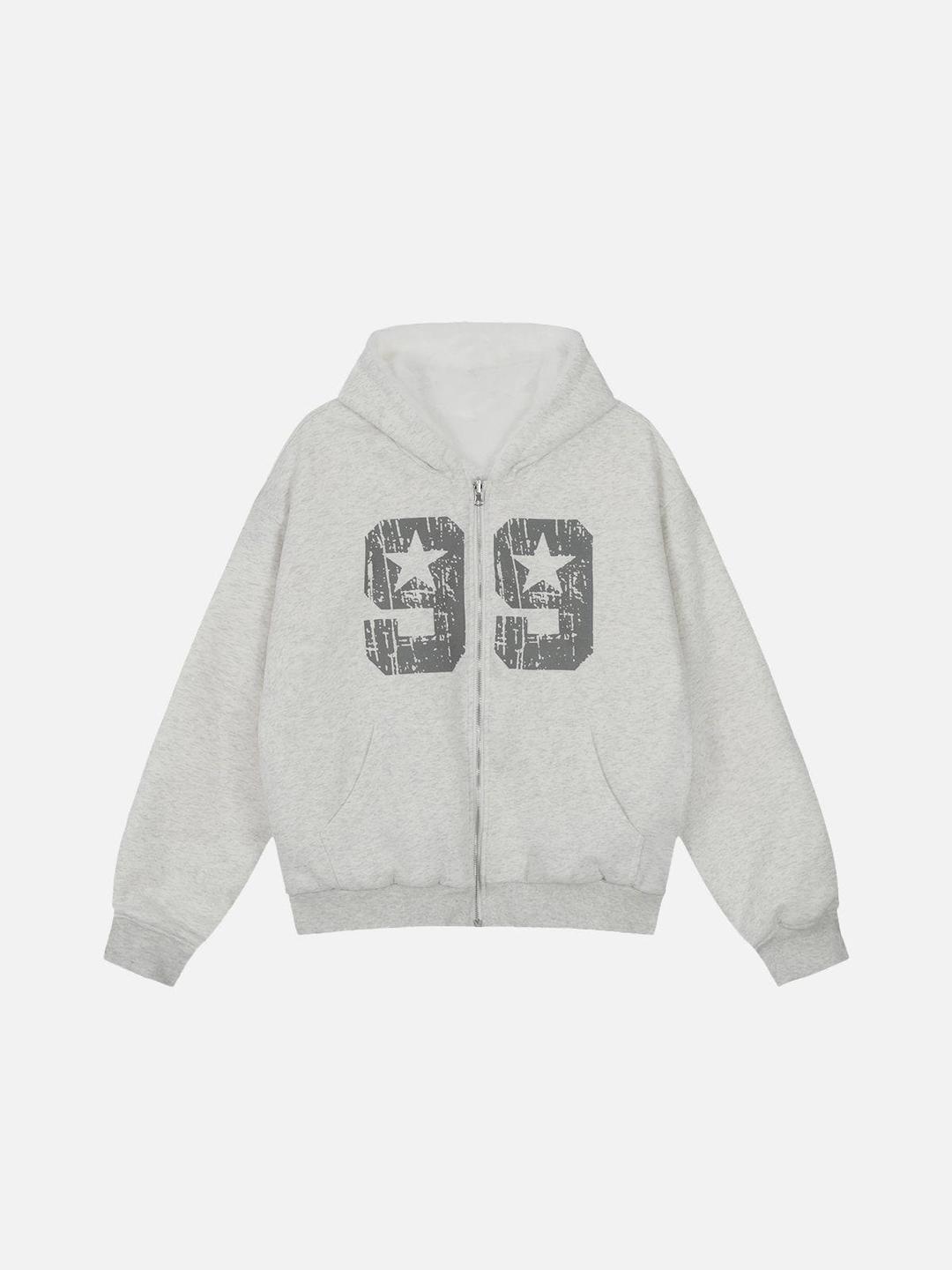 Aelfric Eden Number Print Reversible Zip Up Hoodie - Grey / XS