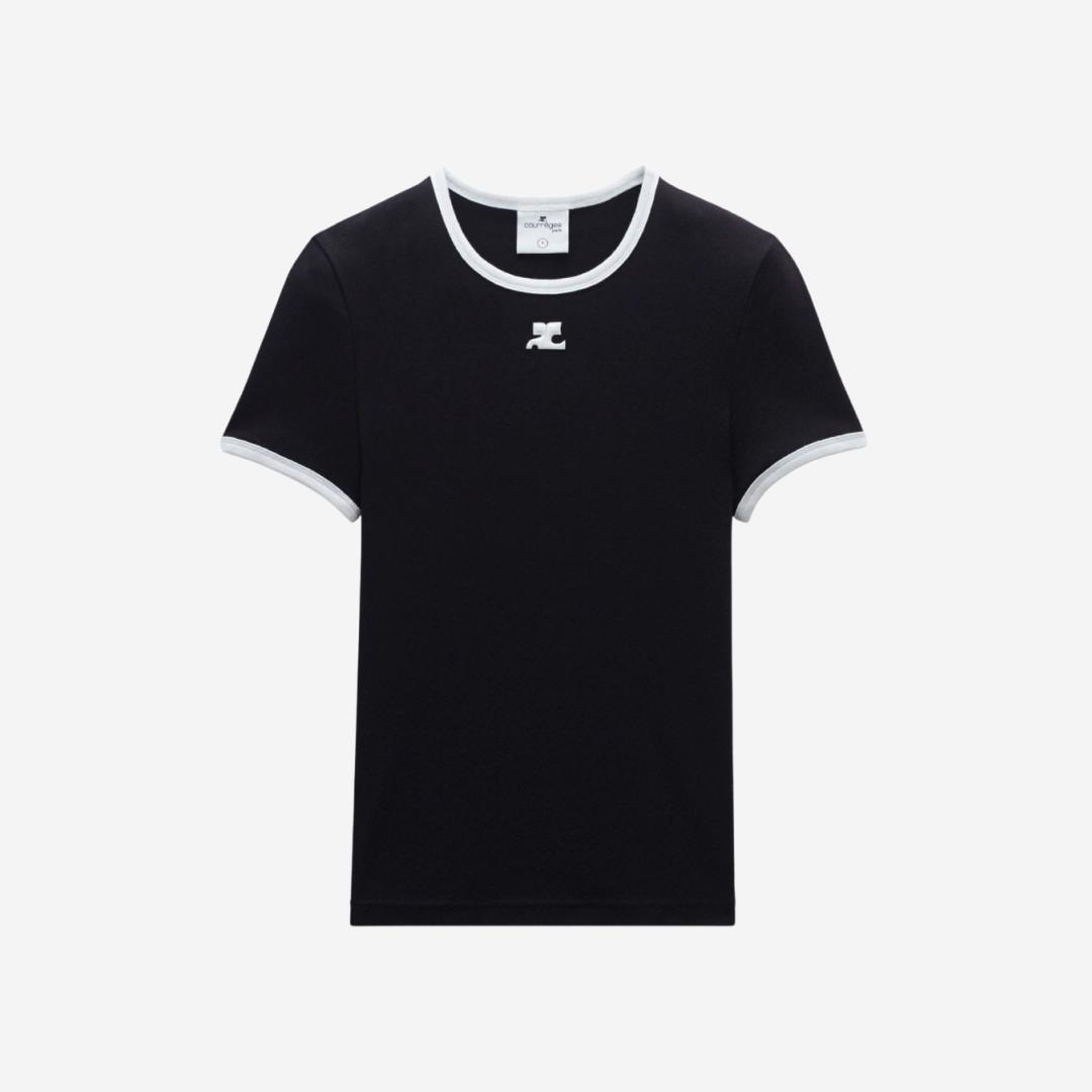 (W) Courreges Reedition Bumpy Contrast T-Shirt Black Heritage White