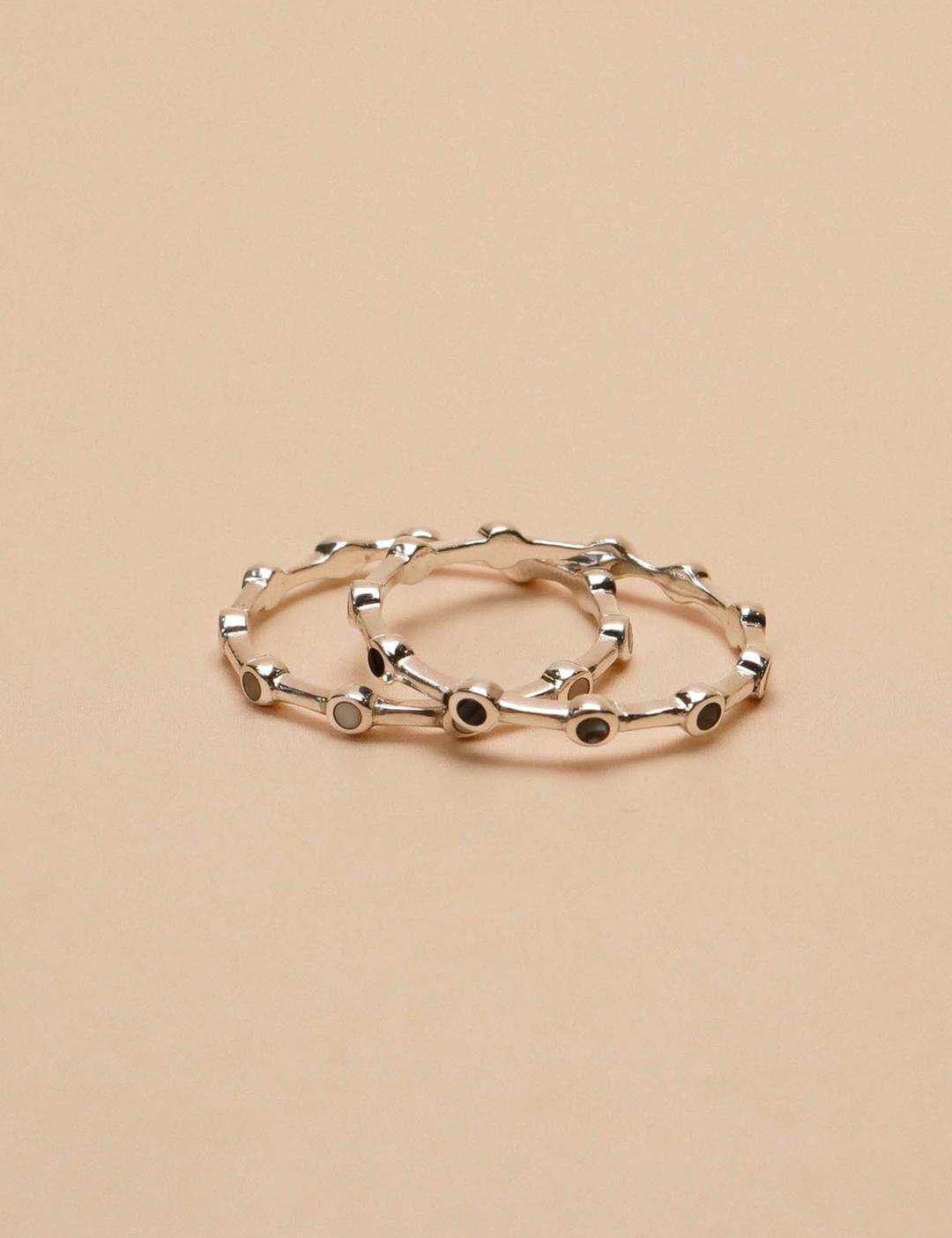 베네노 925 실버 블랙 화이트 자개 인레이 빈티지 은 반지