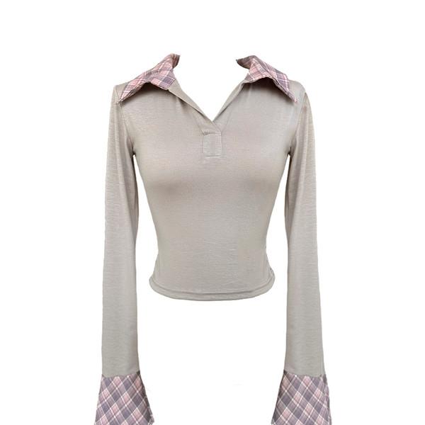 Maya checkered collar slim top (3colors)