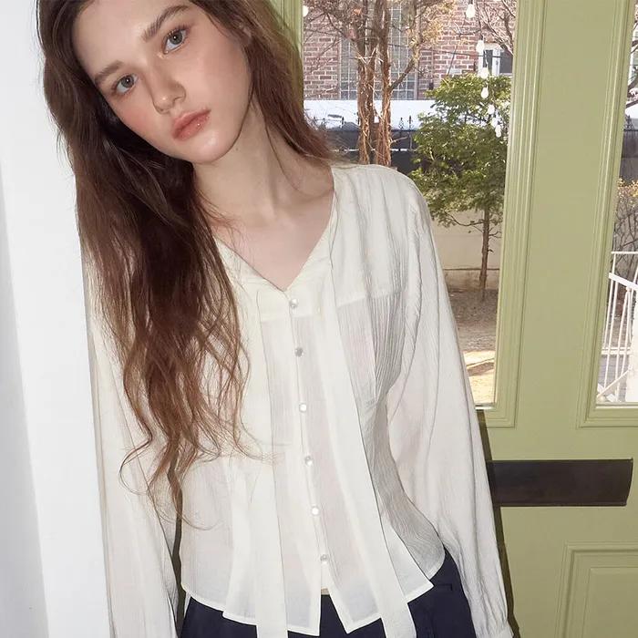 Tie Pintuck Blouse, Ivory