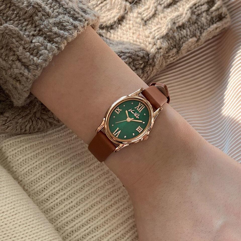 Gem-Rosegold/Emerald (Brown leather)
