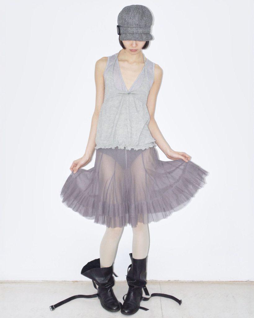 MESH LILAC MIDI SKIRT WITH FRILLS - Anemonia