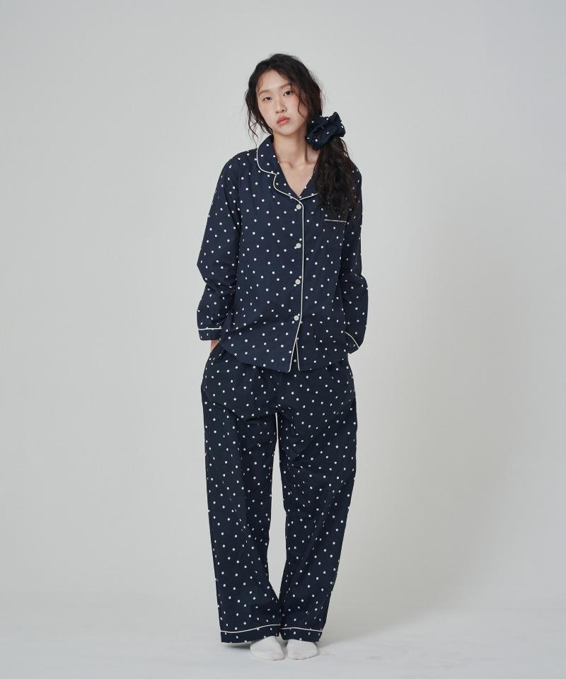 (w)스탠다드 킨 도트 파자마 긴소매세트 네이비