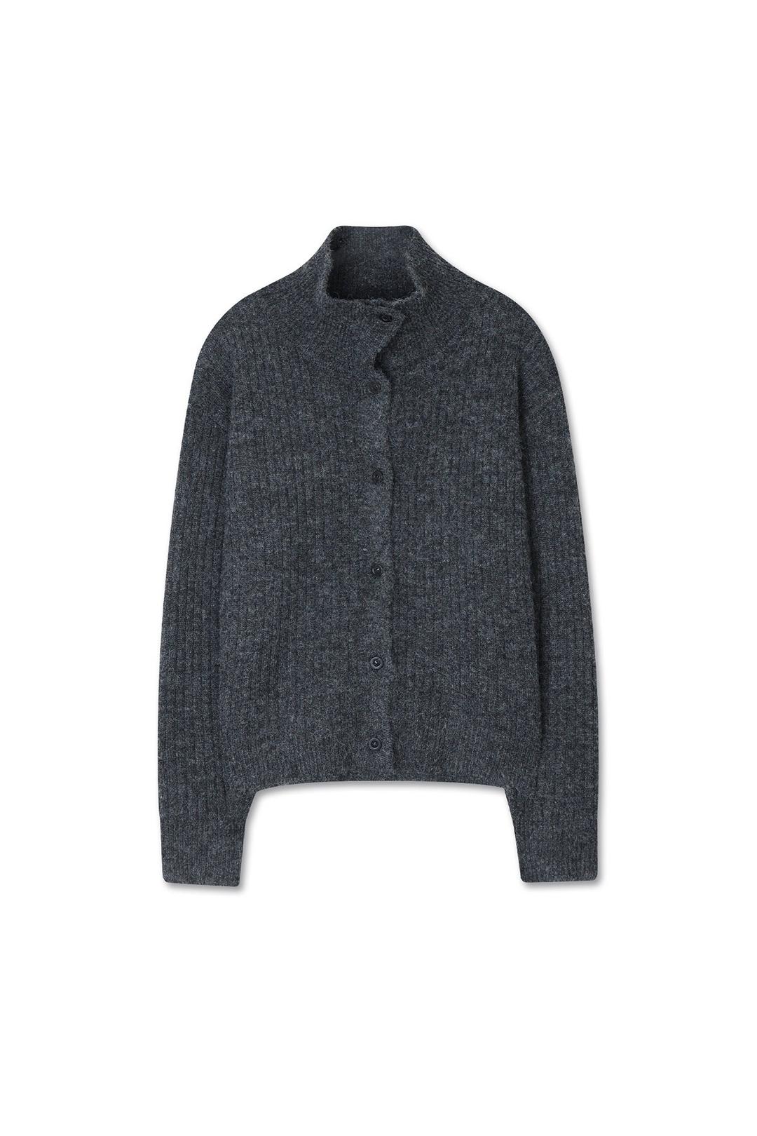 미치코런던 HIGH COLLOR NECK WOOL CARDIGAN CHARCOAL