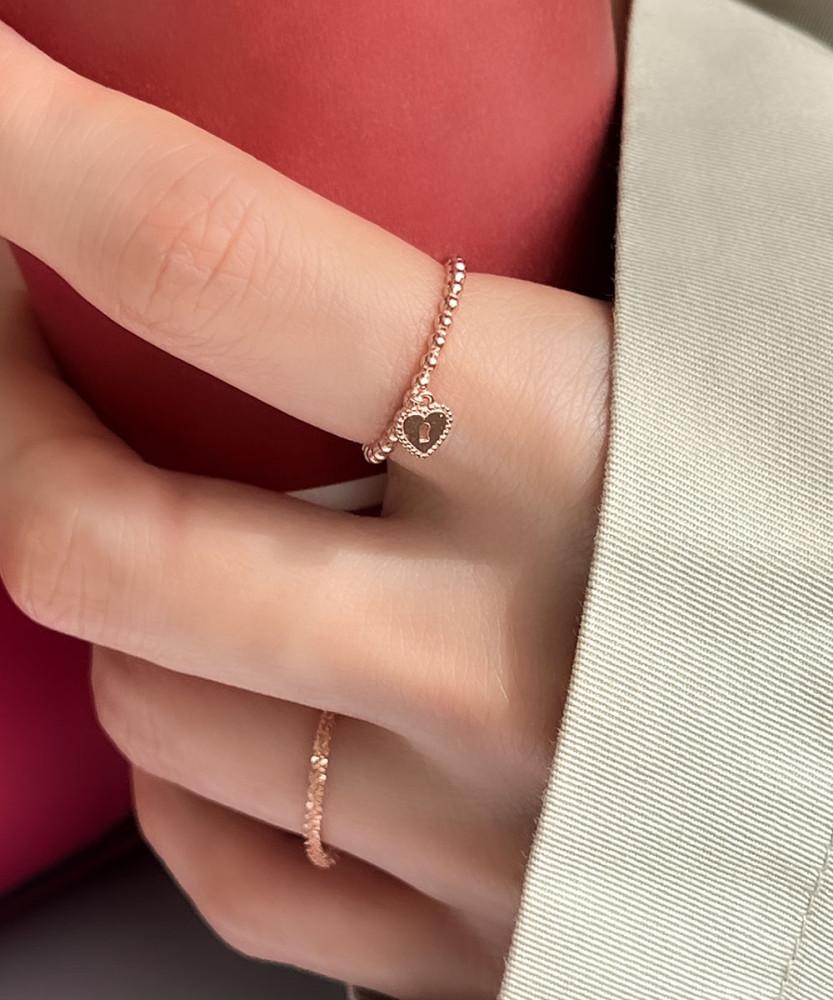 실버925 하트 자물쇠 참 펜던트 반지 (실버 로즈골드)