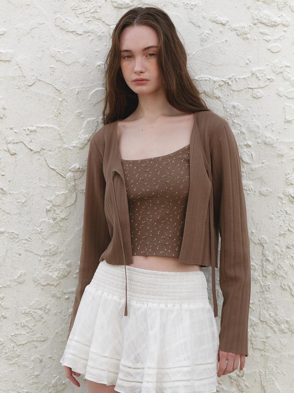 A RIBBON TIED CARDIGAN SET-UP_BROWN