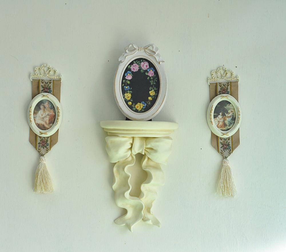 쉐비블랑체 앤틱 장식 프렌치 리본 벽 선반 거실 인테리어