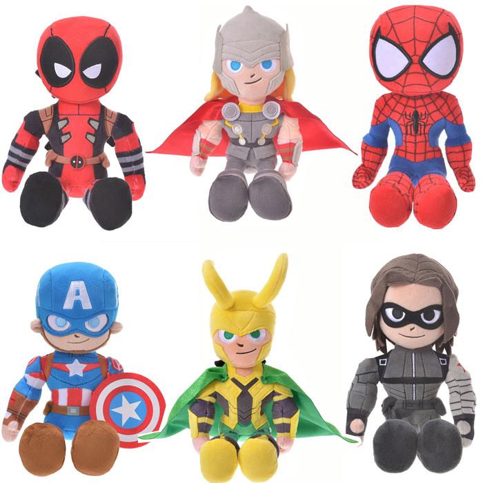 [디즈니(일본직구)] 디즈니스토어 마블 어벤저스 인형 데드풀, 로키, 토르, 캡아, 스파이더맨, 버키 6종 택1