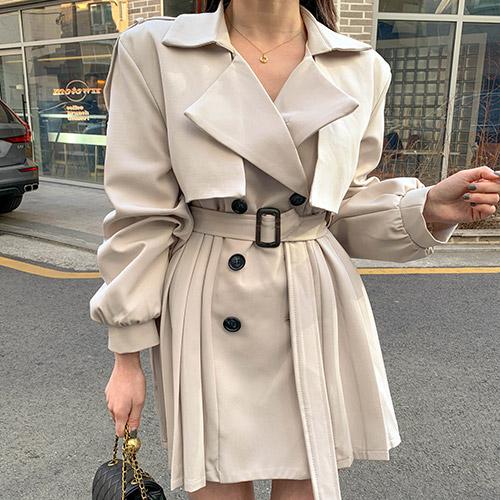 델루이플리츠트렌치원피스 OPS