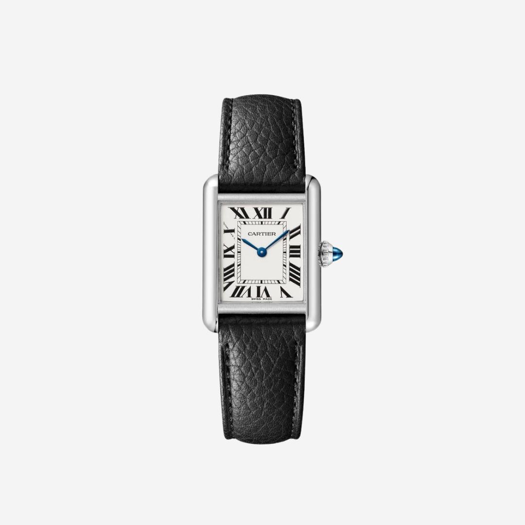 Cartier Tank Must Watch Small Quartz Steel Calfskin Black