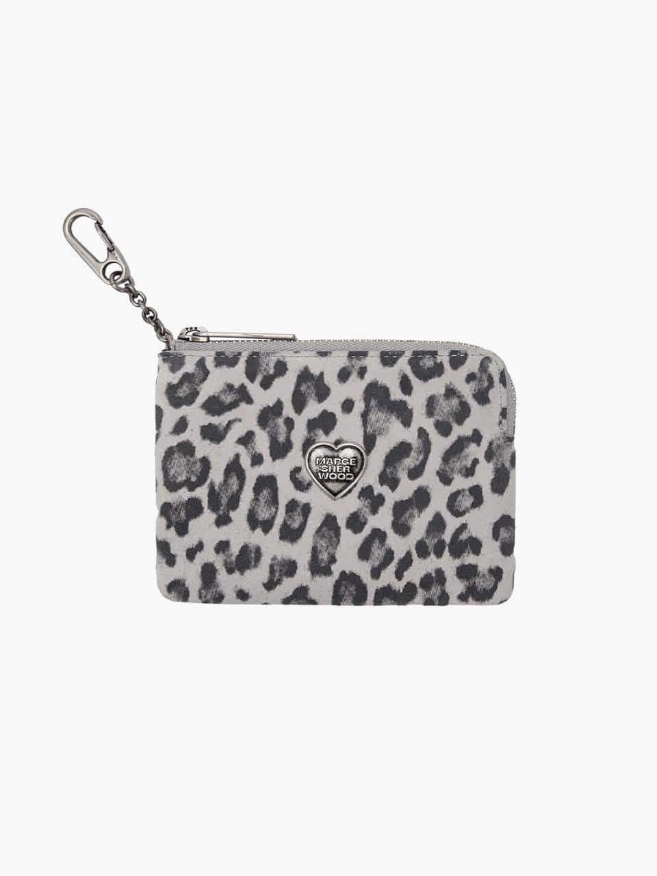 HEART ZIPPER WALLET_SILVER LOGO_light grey leopard suede