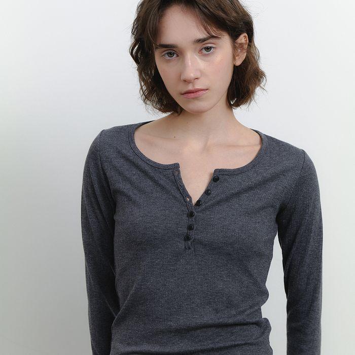 Button point long sleeve T-Shirt_grey