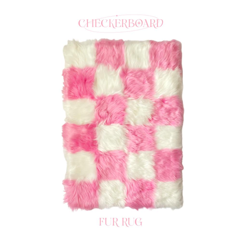 체커보드 퍼 러그 블랙 핑크 유니크 키치 특이한 발매트 인테리어 침실 거실 욕실 자취방