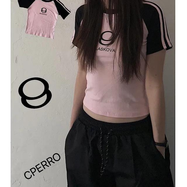 73 써클 라인 트랙 반팔 t - 져지,트랙,스포티,y2k,핑크,배색
