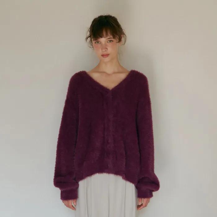헤어리 소프트 가디건-퍼플