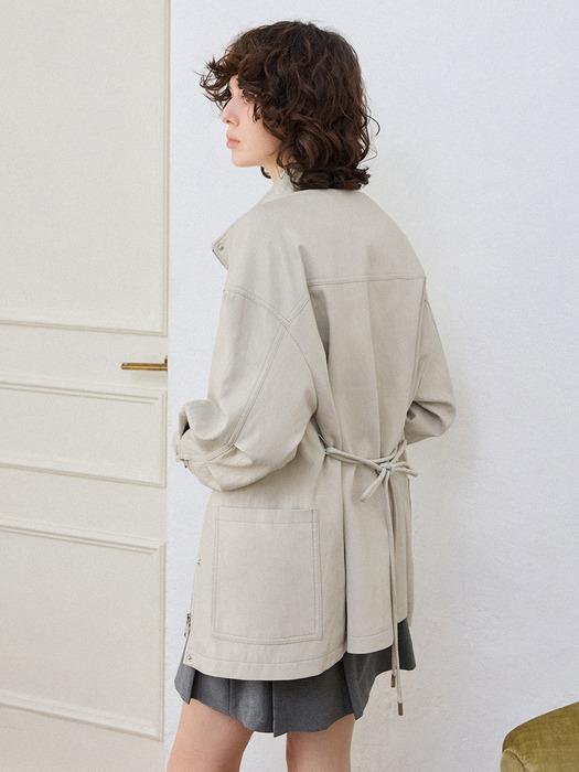 신세틱 레더 투웨이 벨티드 자켓 [아이보리]