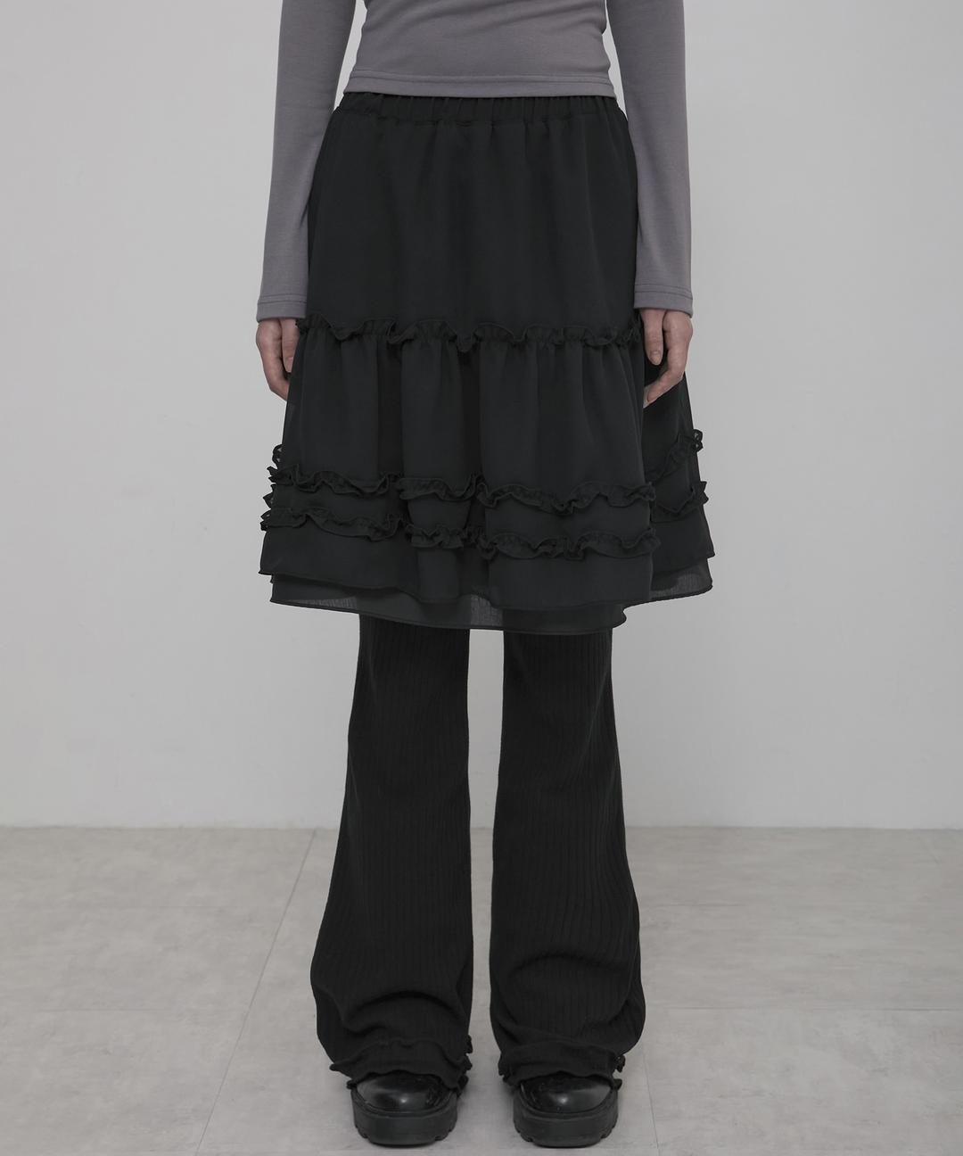Layered Ruffle Skirt Pants (FL-260_Black)