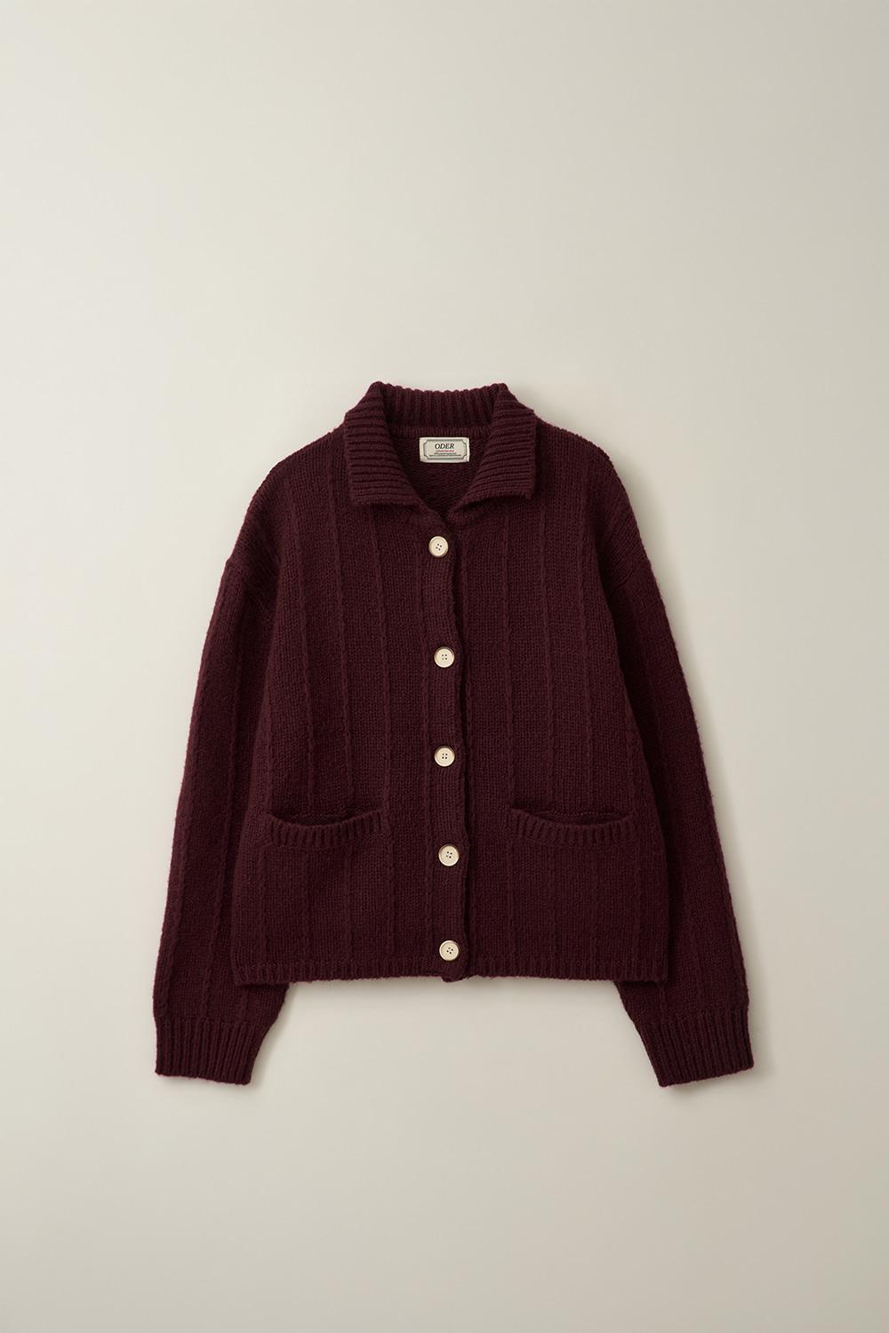 터크 포켓 울 가디건-와인