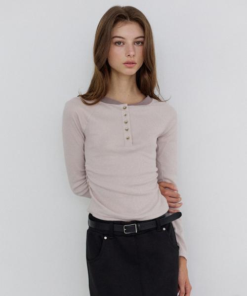 헨리넥 셔링 롱 슬리브 - 라이트 모카