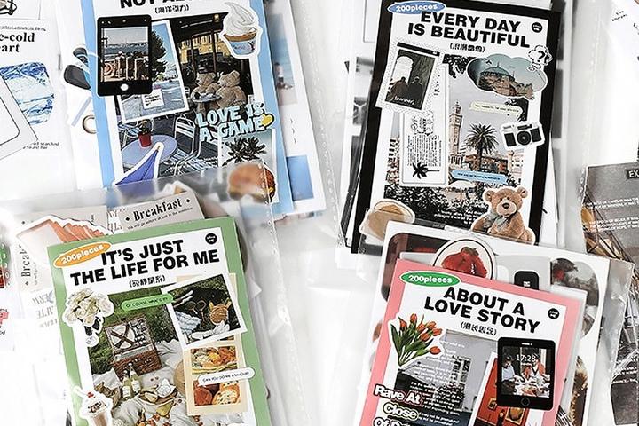 다꾸 종합팩200매 배경지 스티커 메모지 라벨 다이어리 꾸미기