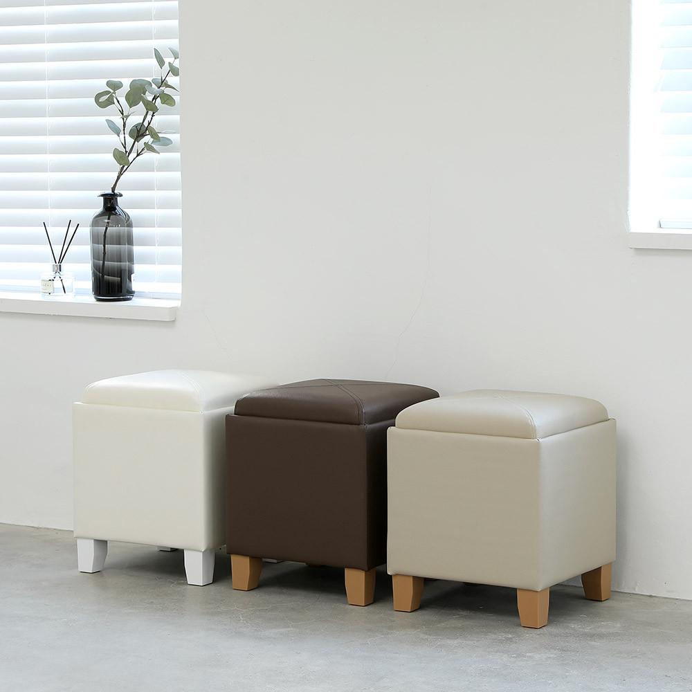 폼폼 가죽 수납스툴 (3 color)