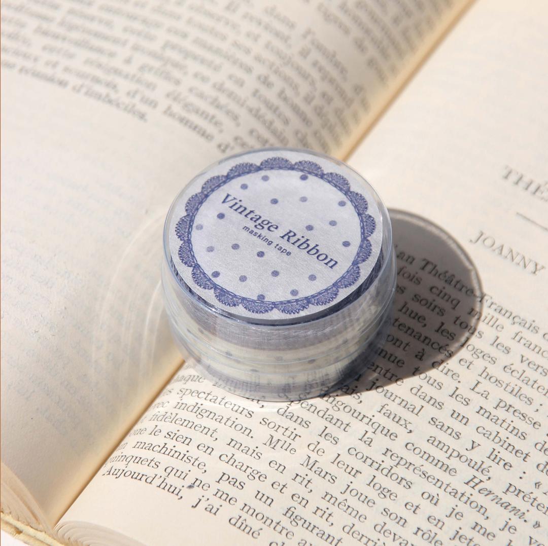 Vintage Ribbon Die-cut Masking Tape [Navy Dot]