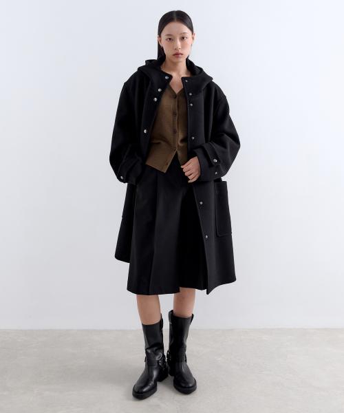 우먼즈 울 블렌드 후디드 코트 [블랙]