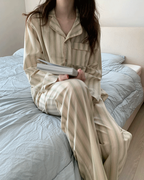 [unisex] 모스 면 긴팔 파자마 set - 2 size