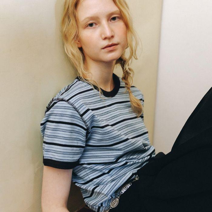 Smooth stripe ringer tee (sky blue)