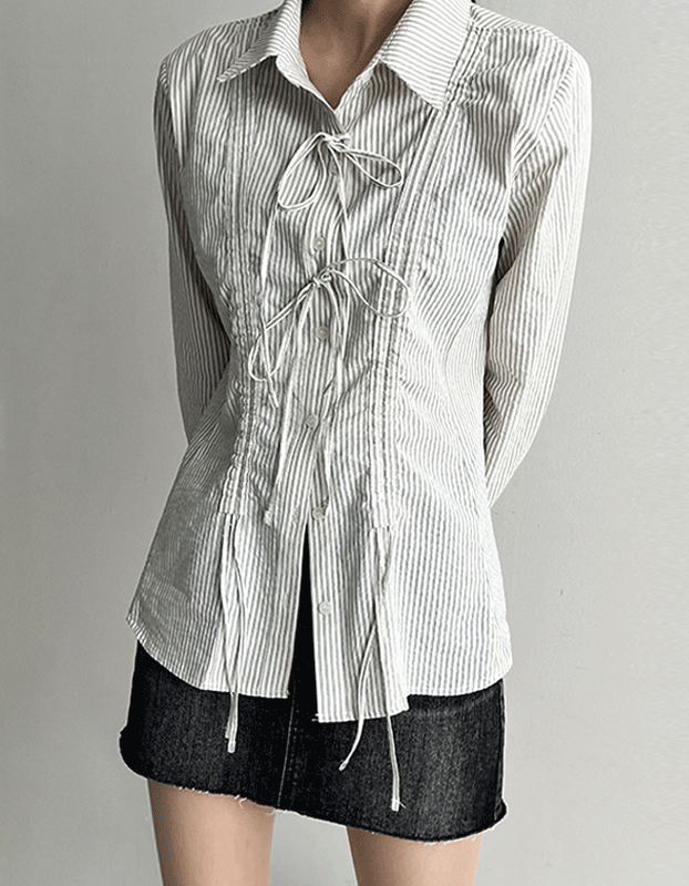 모어체리 스트라이프 리본 스트랩 셔링 셔츠 남방 .A6230 (2color)