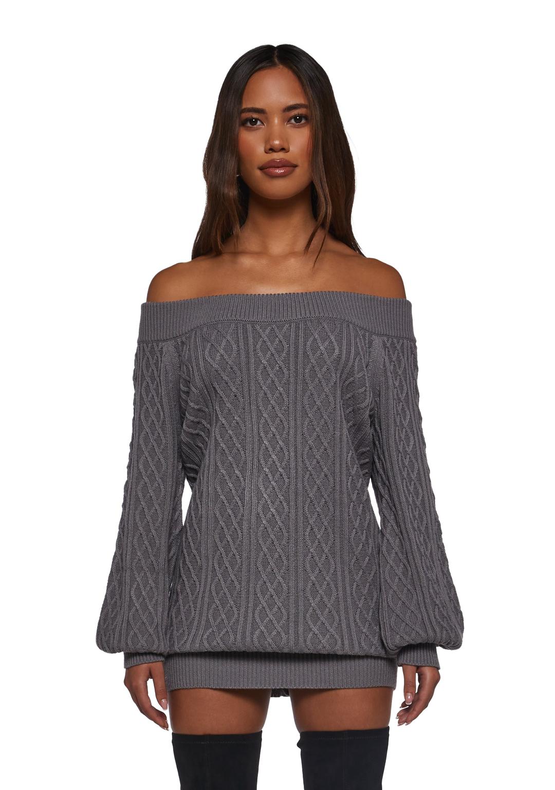 Romantasy Sweater Mini Dress - GRAY / X-Small/Small
