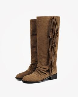 FRINGE DETAIL LONG BOOTS (TAN)