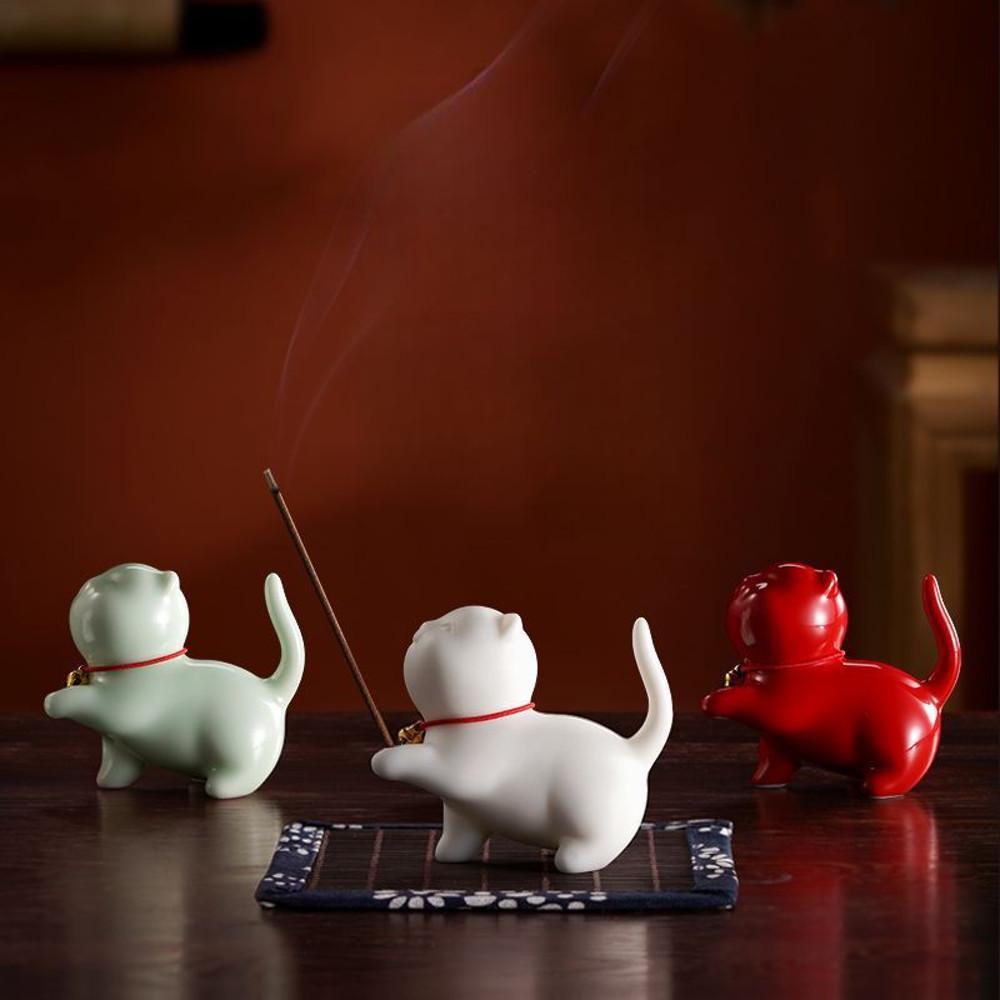 고양이 인센스홀더 세라믹 인센스스틱 향꽂이