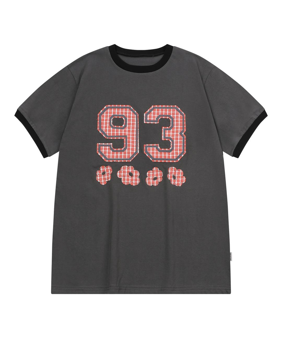 93플라워 체크 아플리케 오버핏 링거티 챠콜